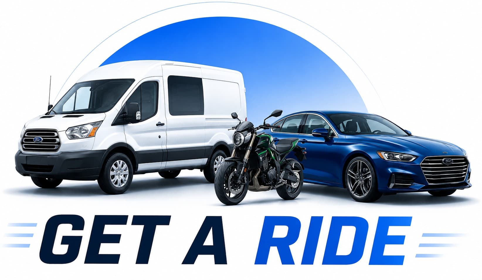 Van, motorcycle, and car available to rent on JLR Fleetlink